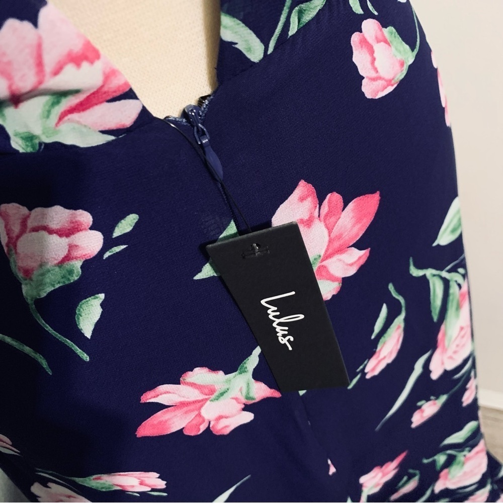 Lulu’s New V-Neck Sleeveless Navy Floral Print Maxi Prom Bridesmaid Dress Size M - Picture 7 of 16